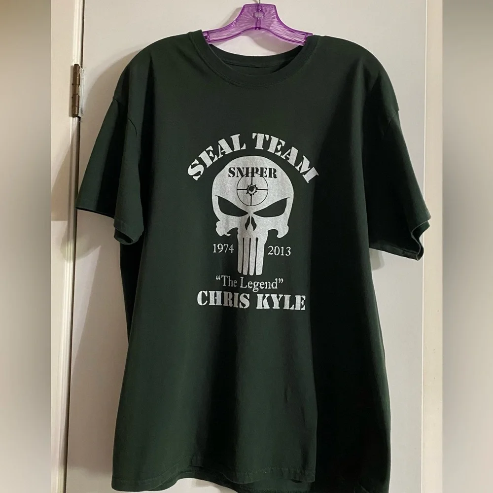 Chris Kyle Seal Team Sniper Graphic T-Shirt - Dark Green - Picture 1 of 2